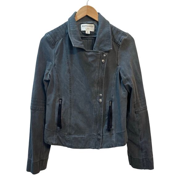 Anthropologie Marrakech Moto Jacket Gray Womens  Size Medium Pockets Zipper Snap - Picture 1 of 10